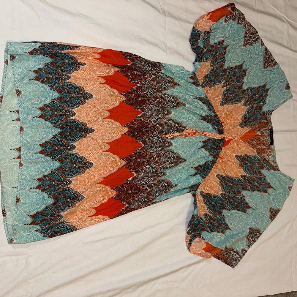 new directions Aqua, Orange and Brown Printed V-Neck Tunic or Swim cover up